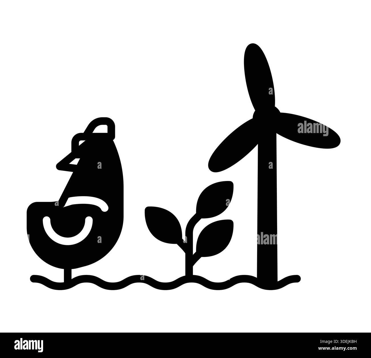 Cette illustration minimaliste en noir et blanc met en valeur les éléments de la nature, mettant l'accent sur la durabilité et les énergies renouvelables à travers une représentatio symbolique Illustration de Vecteur