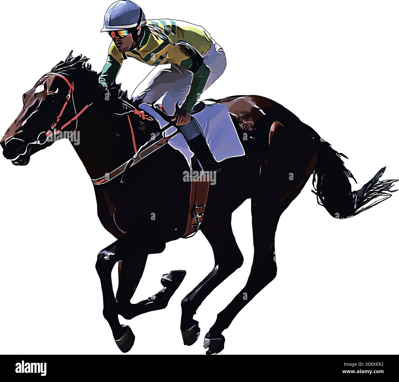 Image couleur d'un cheval de course avec un jockey Banque D'Images