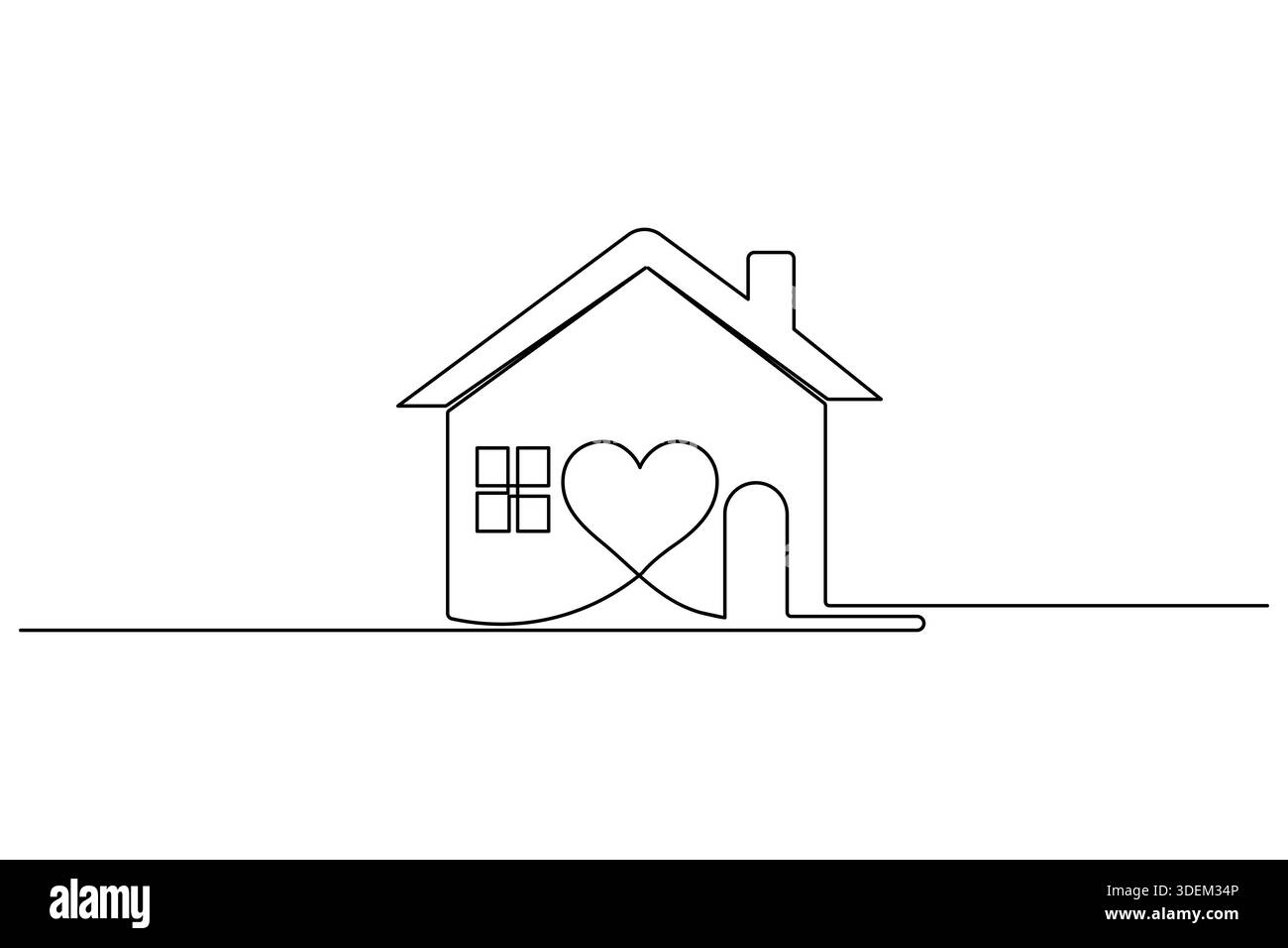 Dessin continu d'une ligne d'une maison simple avec un coeur et une cheminée sur fond blanc Illustration de Vecteur