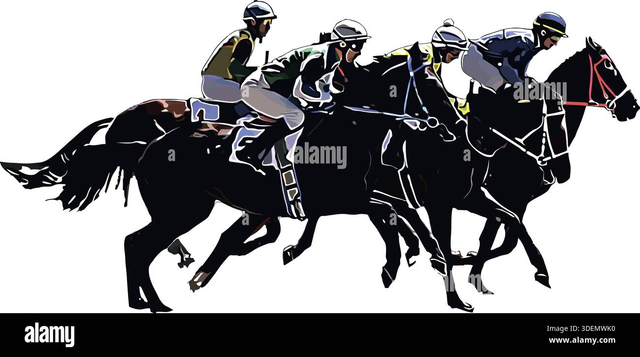 Image vectorielle couleur d'un cheval de course avec un jockey Banque D'Images