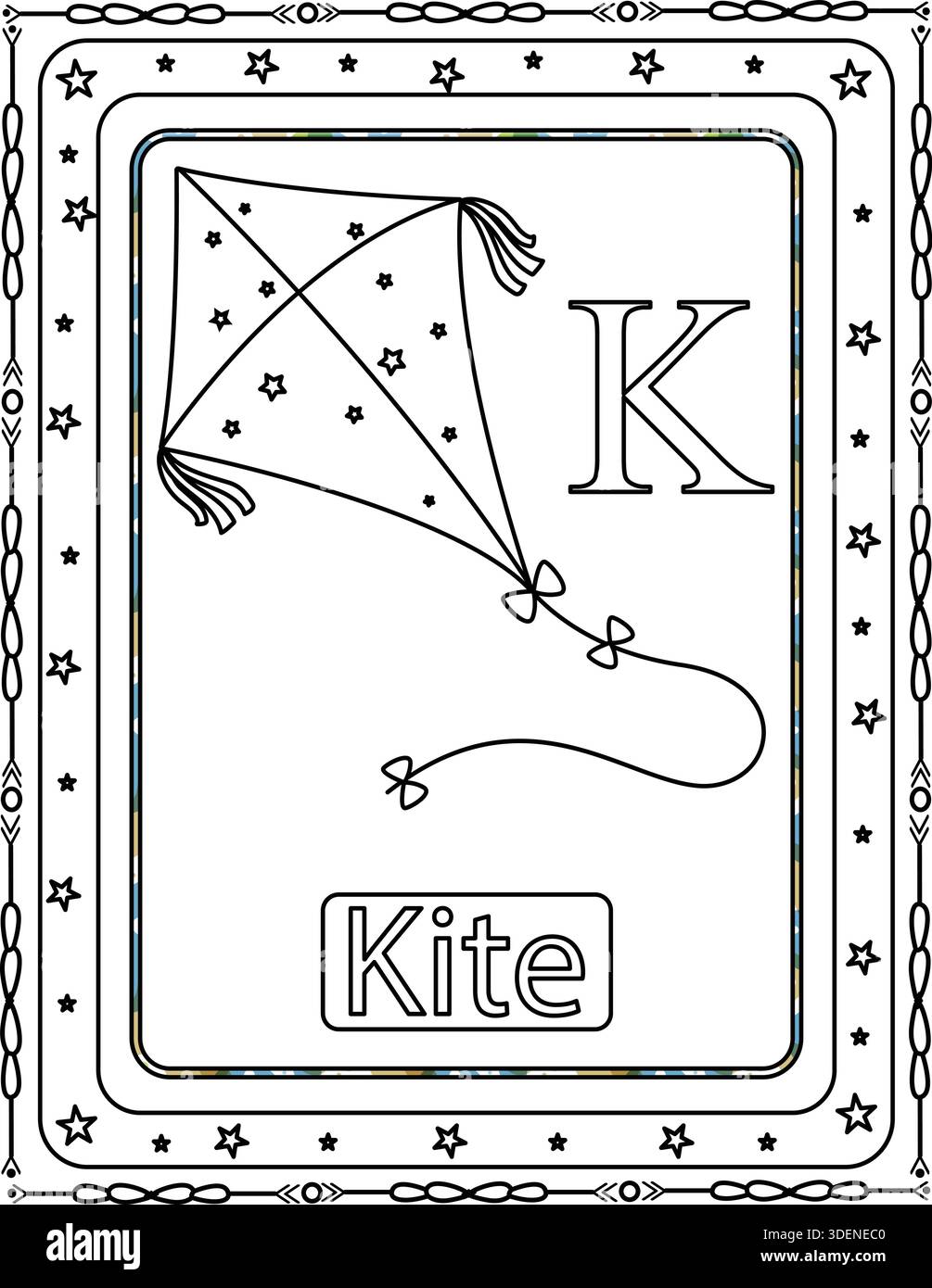 cadre vintage pour votre texte ou photo. K pour Kite. Mignon Alphabet coloriage pour enfants et adultes. Illustration de Vecteur