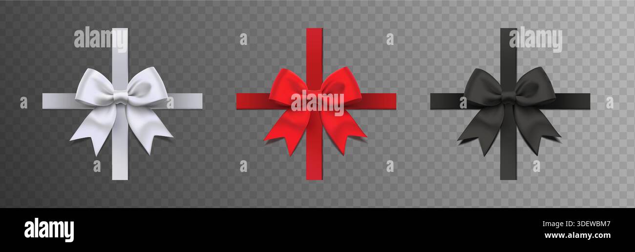 illustration d'icône vectorielle réaliste 3d. Ensemble d'arc rouge, blanc et noir pour cadeaux et emballage de cadeau. Illustration de Vecteur