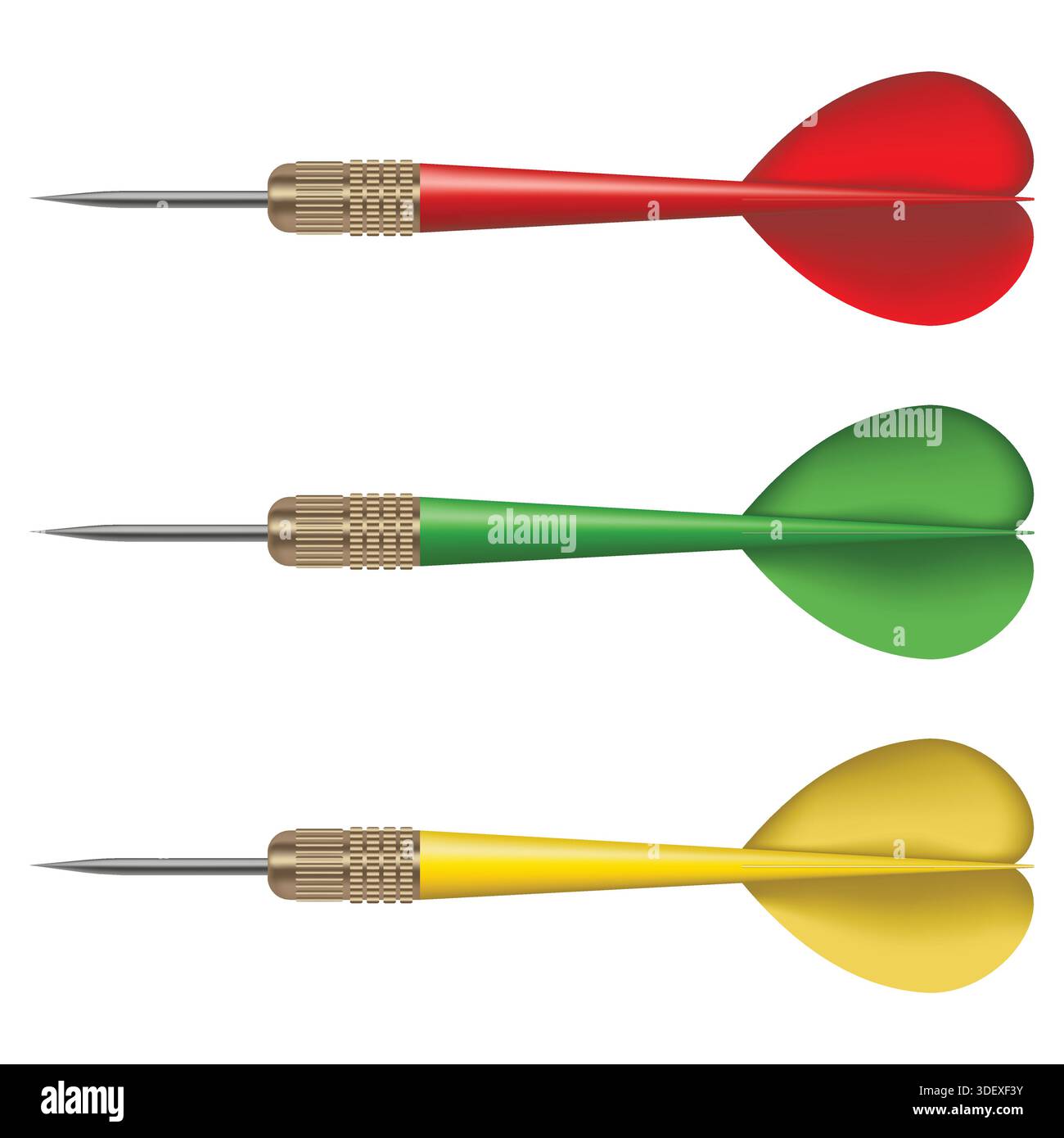 Flèches de fléchettes réalistes en différentes couleurs sur fond blanc Illustration de Vecteur