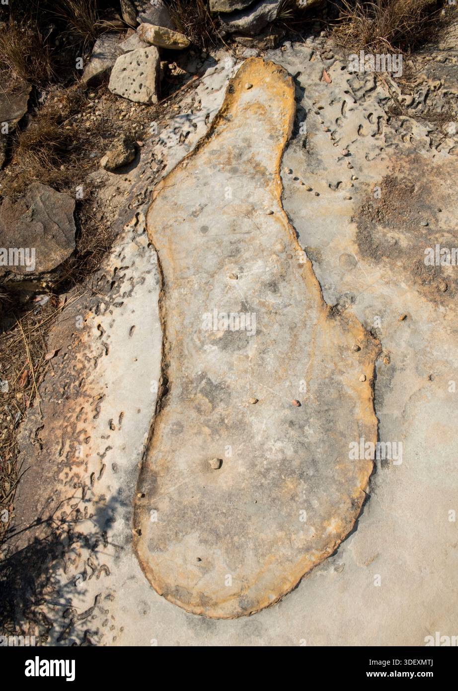 Une formation rocheuse importante dans le parc national d'Isalo que les habitants et les visiteurs appellent « la carte de Madagascar » parce que sa forme unique, sculptée par le vent et l'érosion hydrique, ressemble au contour du pays. Parc national d'Isalo, Madagascar Banque D'Images