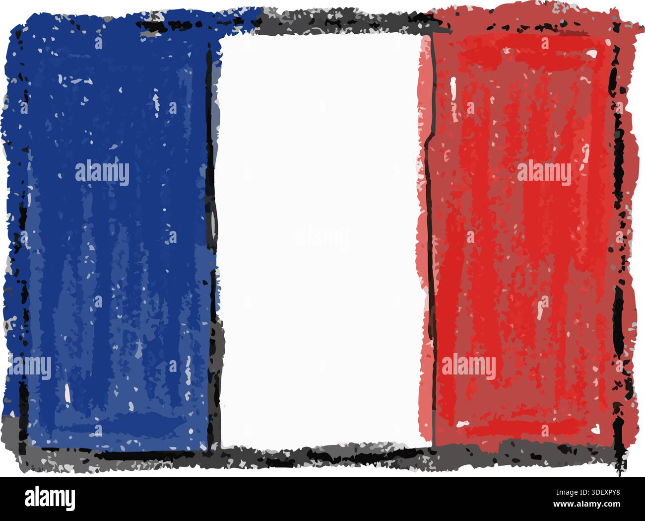 Esquisse texturée dessinée à la main du drapeau de la France, illustration de style crayon ou crayon. Illustration de Vecteur