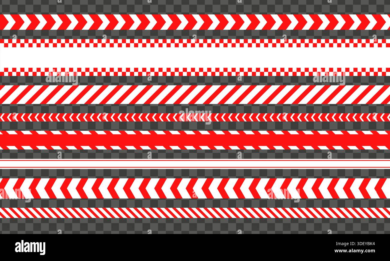 Ruban de danger isolé sur fond transparent. Jeu de rubans d'avertissement rouges Illustration de Vecteur
