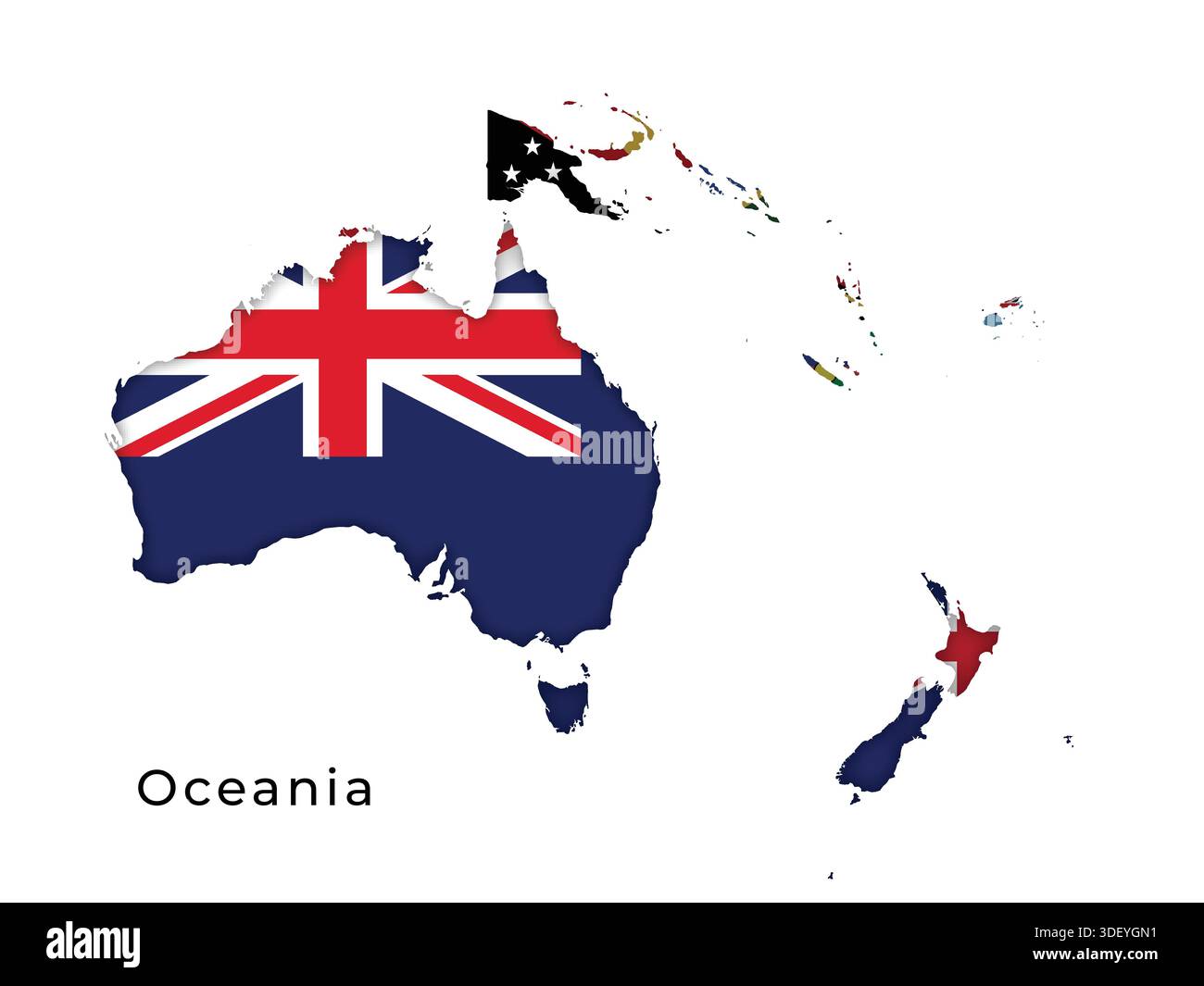 Carte Océanie mettant en évidence les drapeaux de chaque pays Illustration de Vecteur