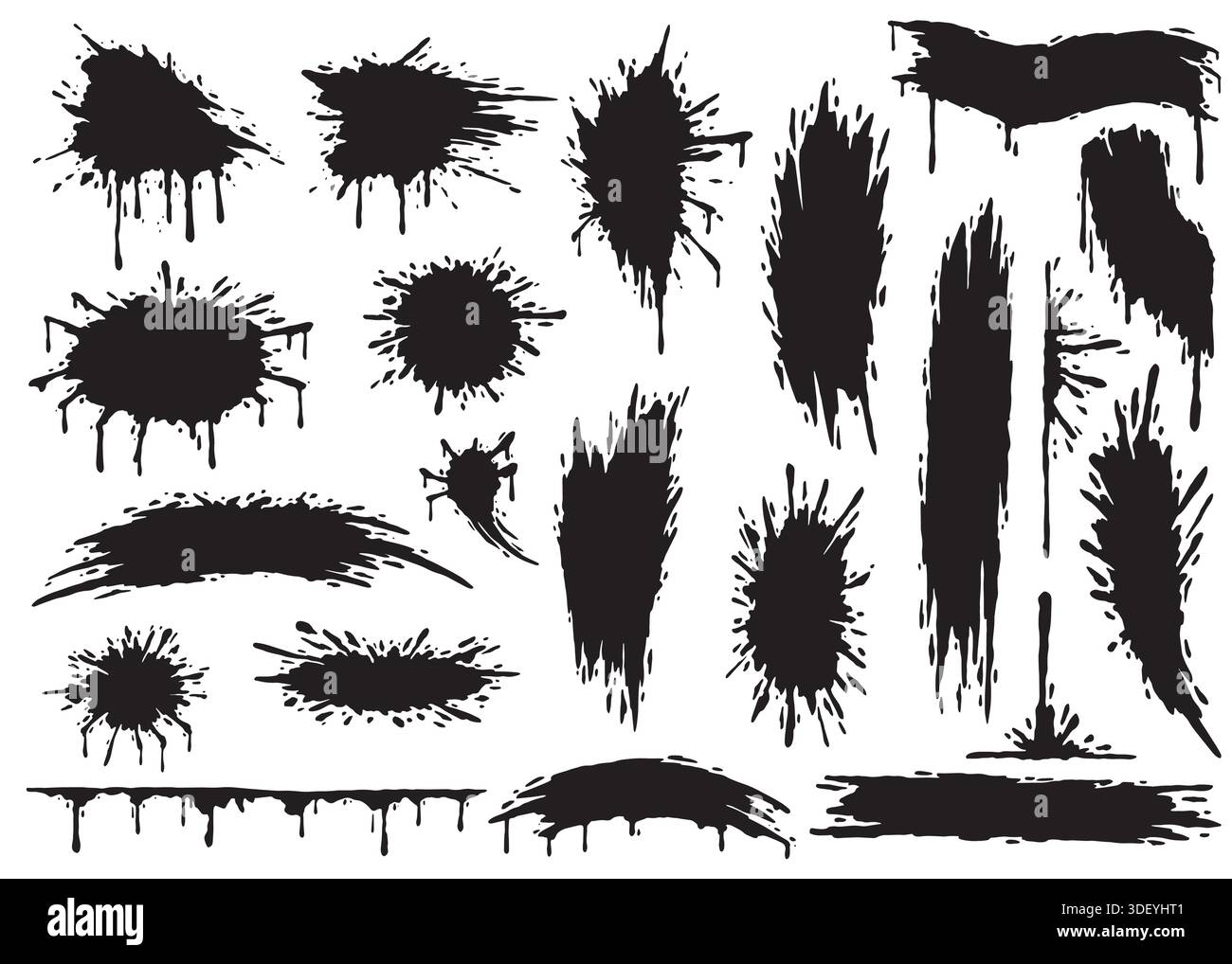 Ensemble de collecte des éclaboussures d'encre. Illustration vectorielle dessinée à la main isolée sur fond blanc. Illustration de Vecteur