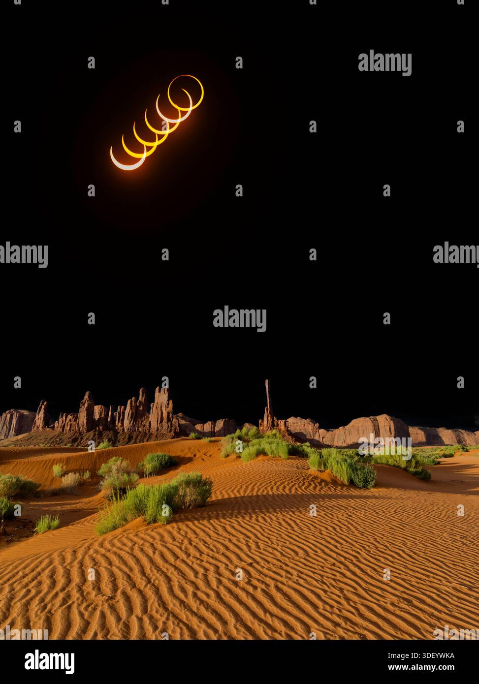 14 octobre 2023 éclipse annulaire Yei Bi Chi à Monument Valley, AZ Banque D'Images