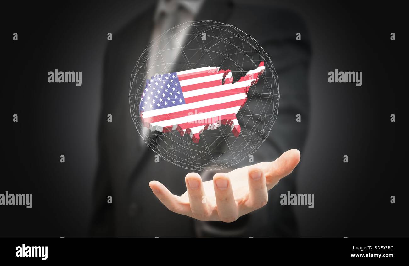 Etats-Unis - forme de pays et drapeau - illustration 3D. Banque D'Images