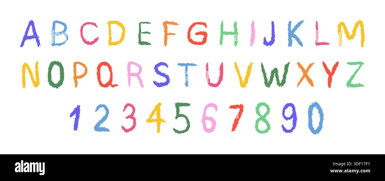 Crayon alphabet anglais. Texture crayon dessinée à la main. Police de script colorée. Illustration vectorielle Illustration de Vecteur
