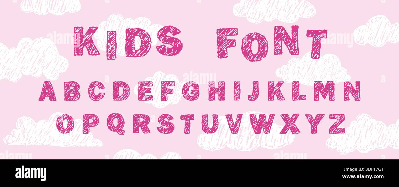 Crayon alphabet anglais. Police d'écriture pour enfants avec des lettres naïves et ludiques. Style grunge. Illustration vectorielle Illustration de Vecteur