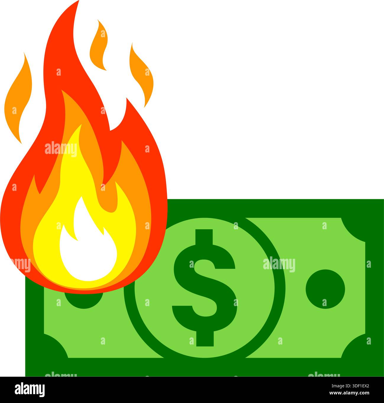 vecteur d'icône de billet de dollar d'argent en espèces de monnaie de banque verte simple brûlant sur fond transparent Illustration de Vecteur