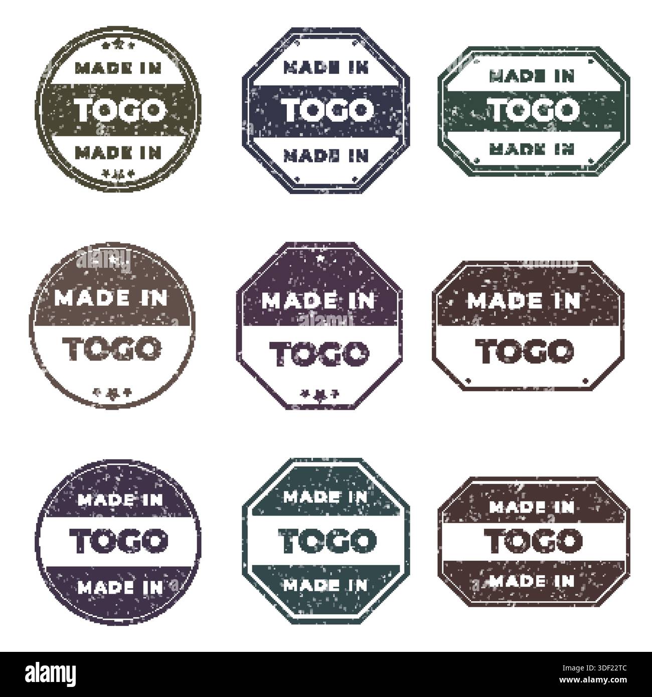 Ensemble d'étiquettes Made in TOGO prêtes à l'emploi pour l'emblème du produit Illustration de Vecteur