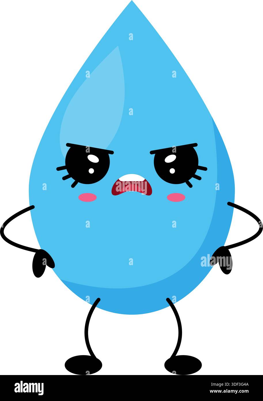 Illustration de personnage de dessin animé de goutte d'eau kawaii en colère Illustration de Vecteur