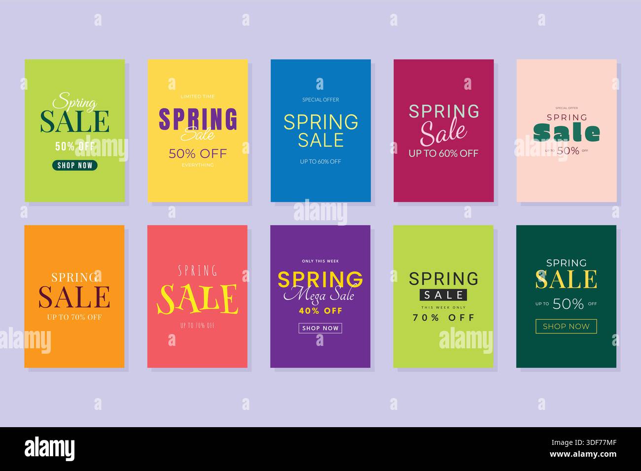 Collection de bannières de vente de printemps avec des modèles promotionnels colorés. Illustration de Vecteur