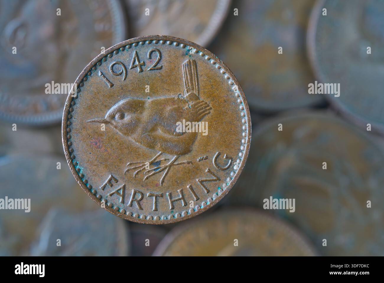 Gros plan d'une pièce de monnaie farthing. Banque D'Images