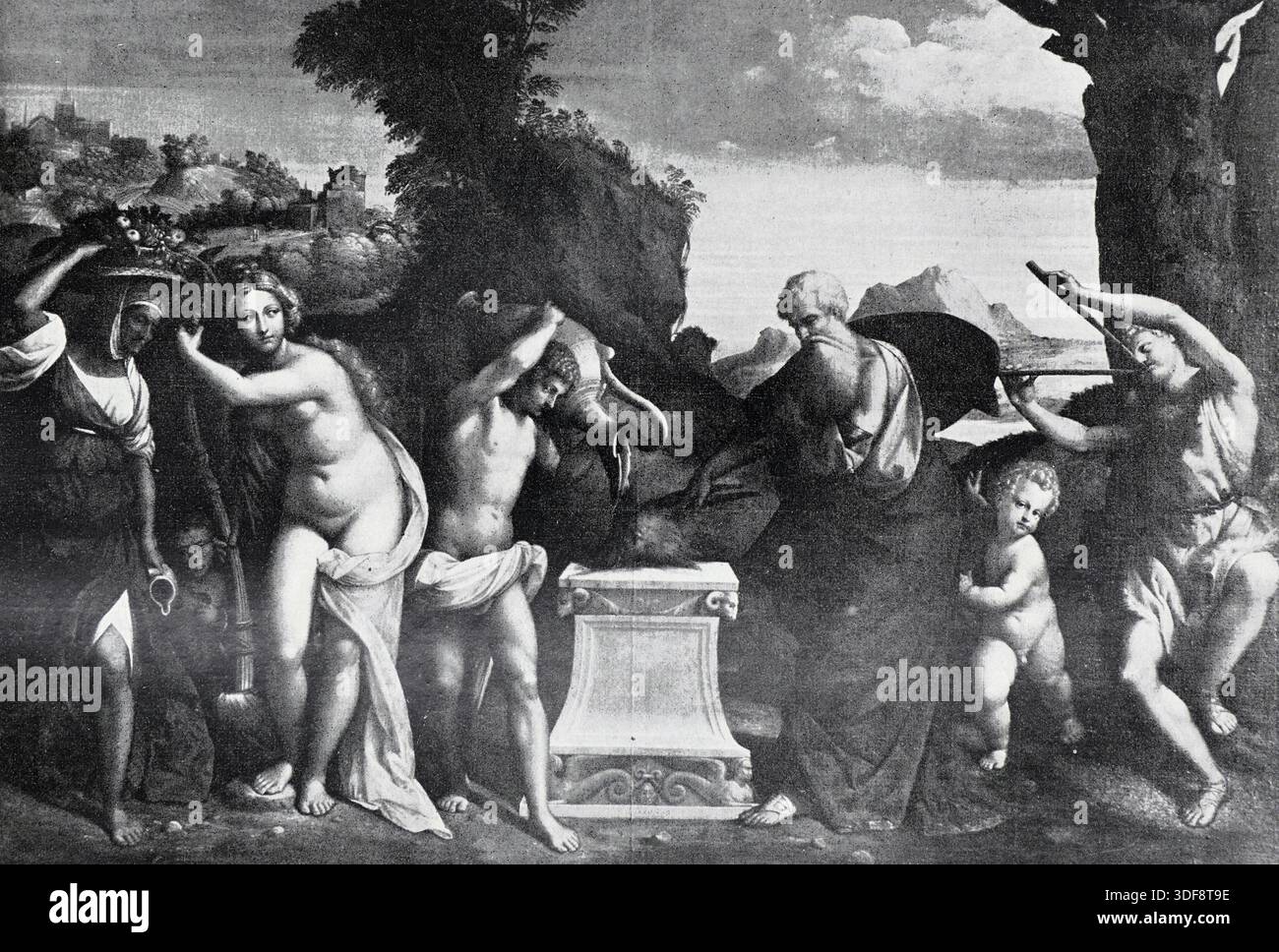 Le sacrifice de Cérès. Gravure d'après une peinture de Benvenuto Tisi (alias il Garofalo). Black and White illustration from the Connoisseur, an Illustrated Magazine for Collectors vol 4 (sept - décembre 1902) publié à Londres par Otto Limited Banque D'Images