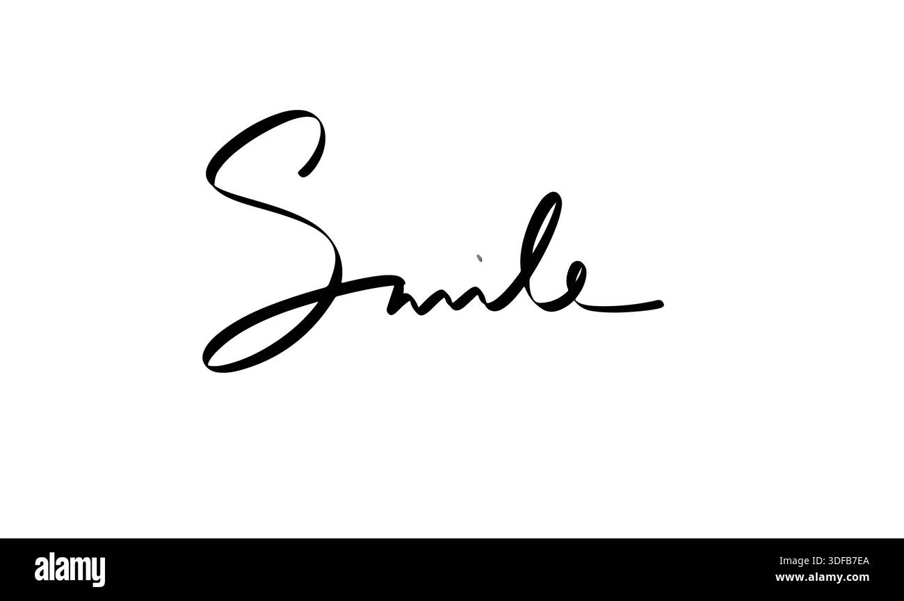 Smile texte police calligraphie manuscrite lettrage script noir icône objet couleur sourire heureux sourire bonheur joie dentiste dentiste positif sourire doux Banque D'Images