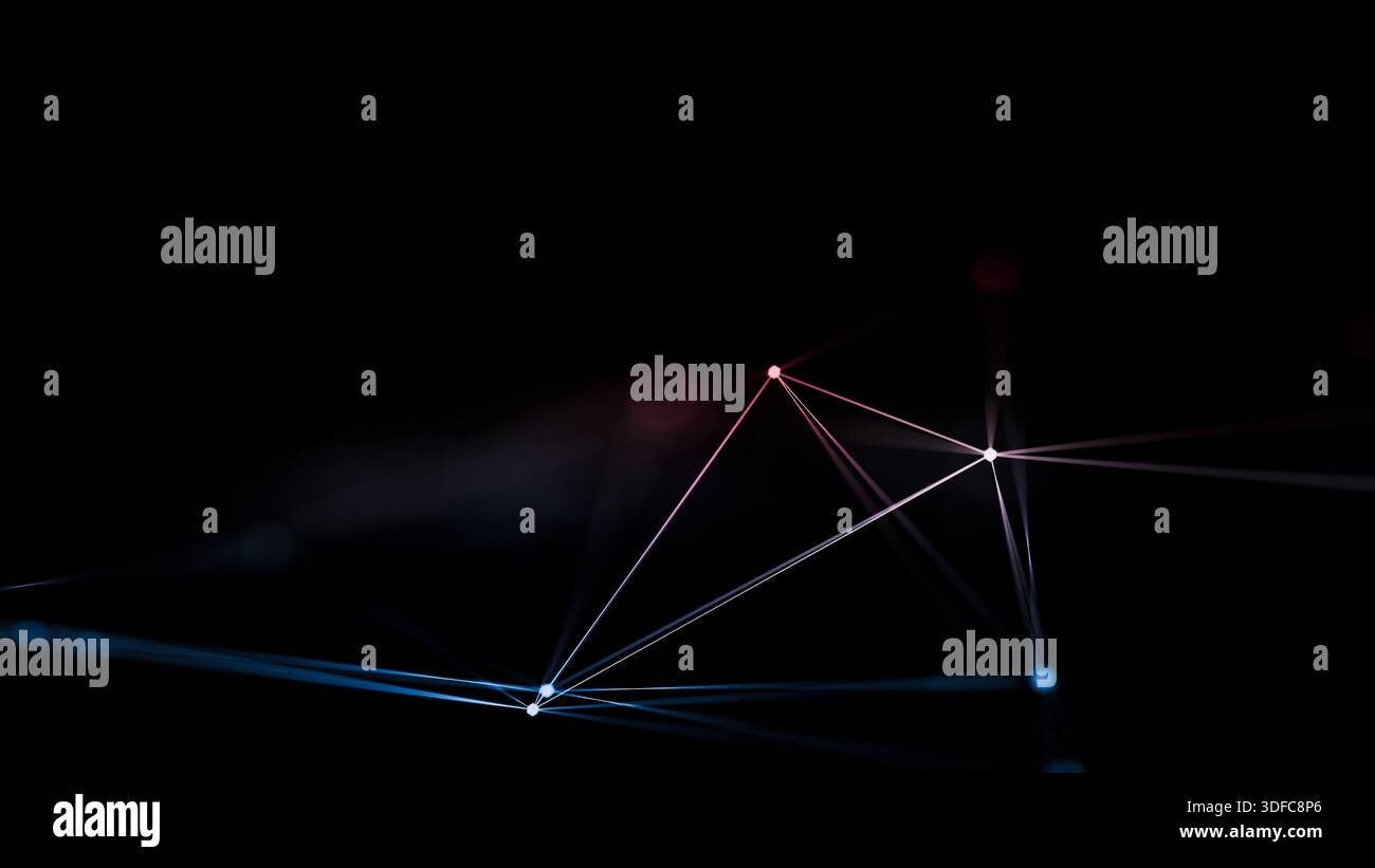 Abstrait Neural Network Connection Technology Dark Background Copy Space. rendu 3d. Banque D'Images