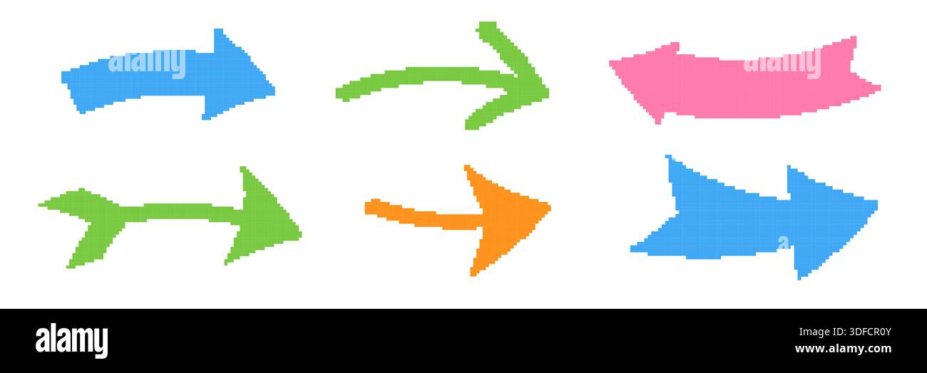 Flèche pixel définie. Collection colorée de curseur en pointillés. Différents repères et pointeurs Illustration de Vecteur