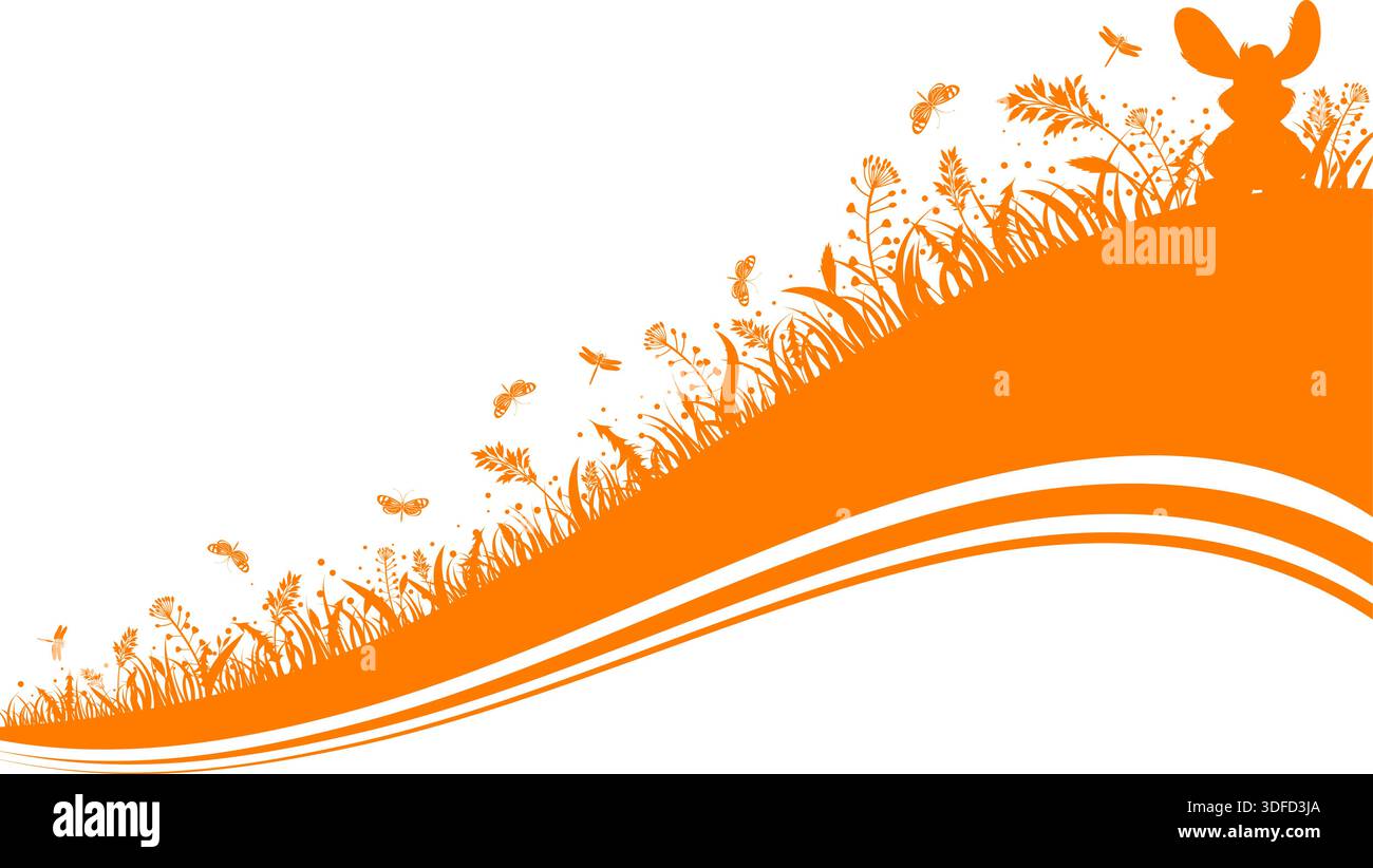 Silhouette de Pâques avec lapin, herbe, fleur et papillon, vecteur isolé sur fond blanc Illustration de Vecteur