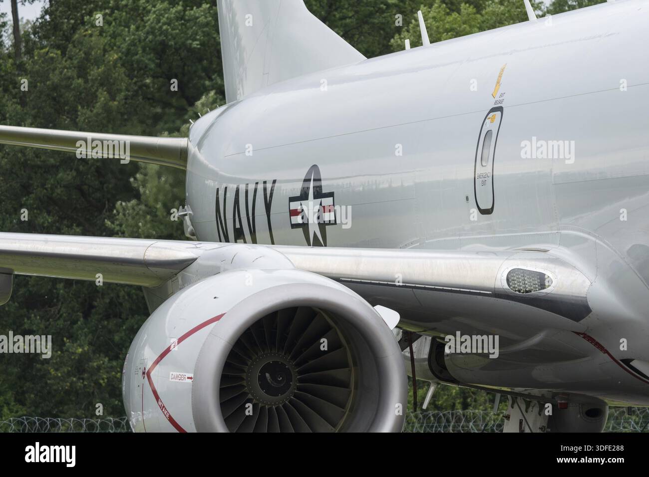 BERLIN - 05 JUIN 2024 : fragment d'avion de patrouille maritime et de reconnaissance Boeing P-8A Poséidon. US NAVY. ILA Berlin Air Show 2024 Banque D'Images