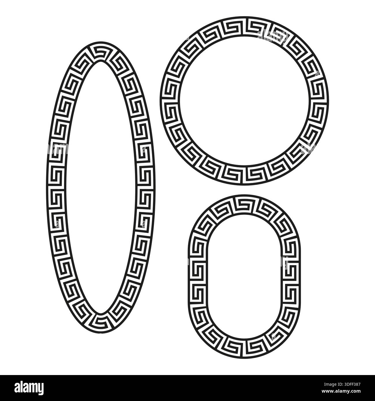 Cadre d'ornement grec. Vecteur de frontière antique. Ovale à motif méandres. Jeu de jantes antiques. SPE 10. Illustration de Vecteur
