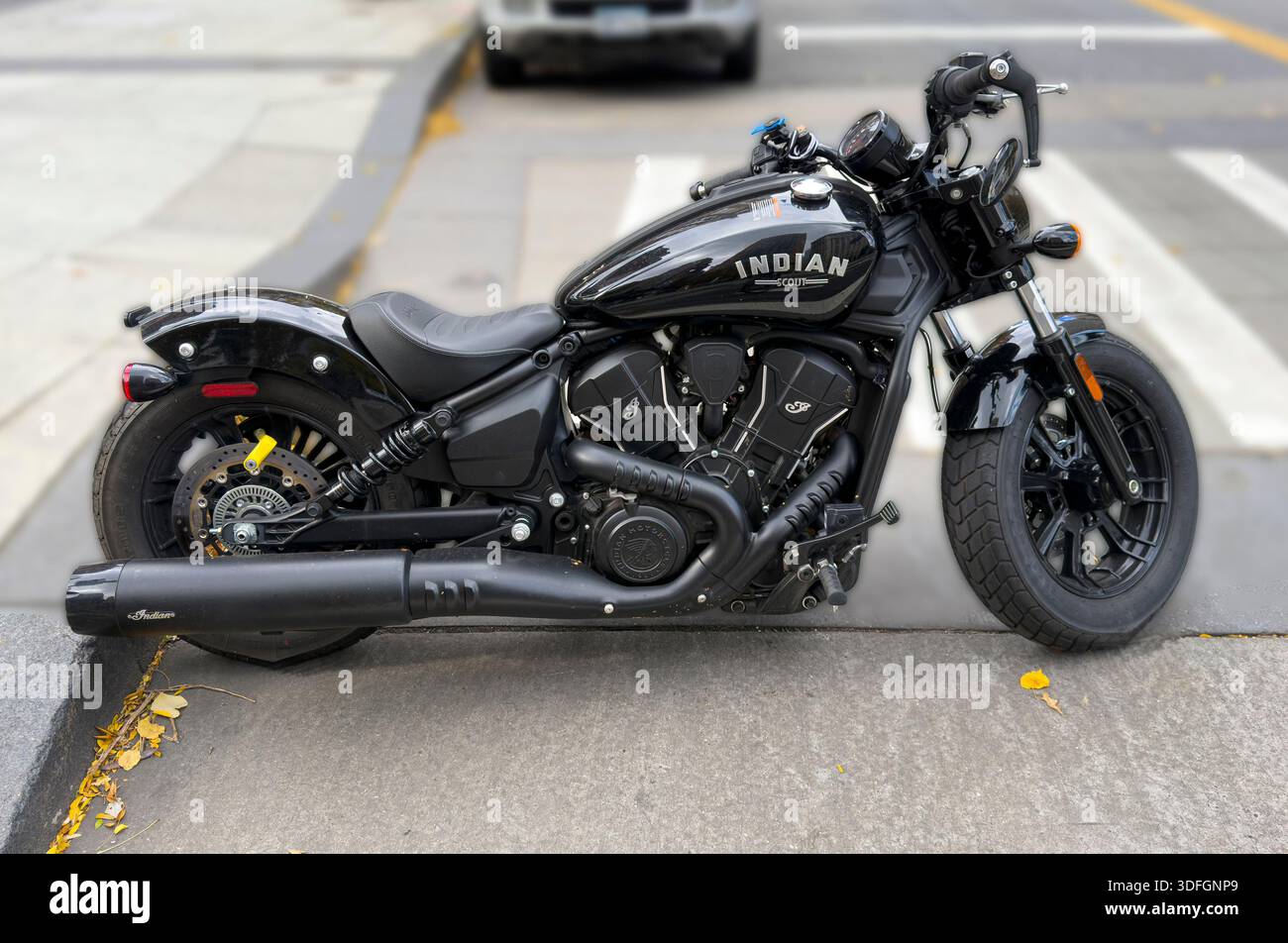 Indian Scout moto garée dans la rue, Manhattan, New York City, New York, USA Banque D'Images