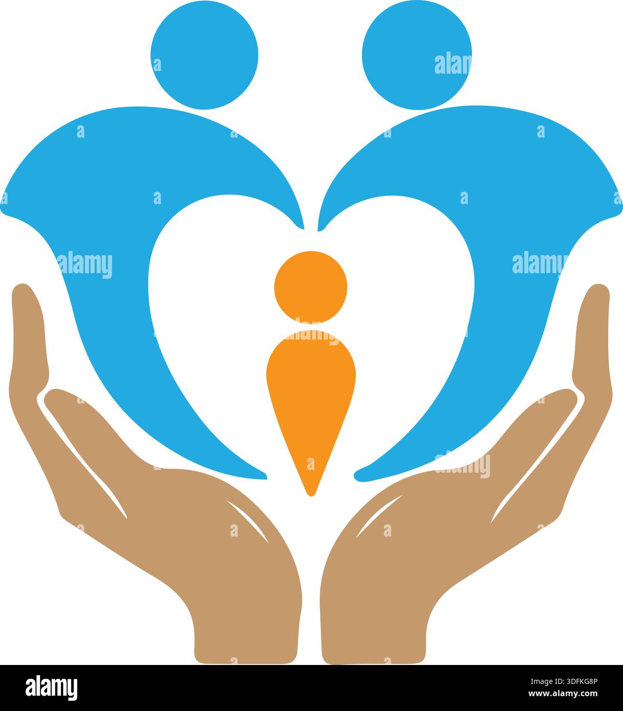 Garderie et logo d'amour. Modèle de logo d'organisme de bienfaisance d'adoption. Vecteur d'enfant et poignée de main en forme de coeur. Logo parental familial Illustration de Vecteur