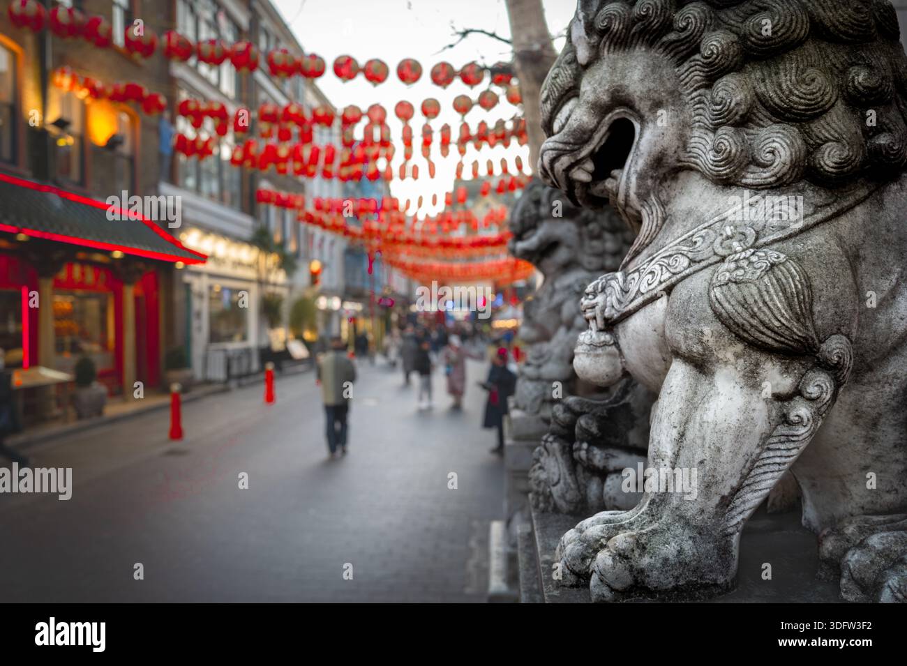 Stature de pierre de lion, China Town London, Banque D'Images