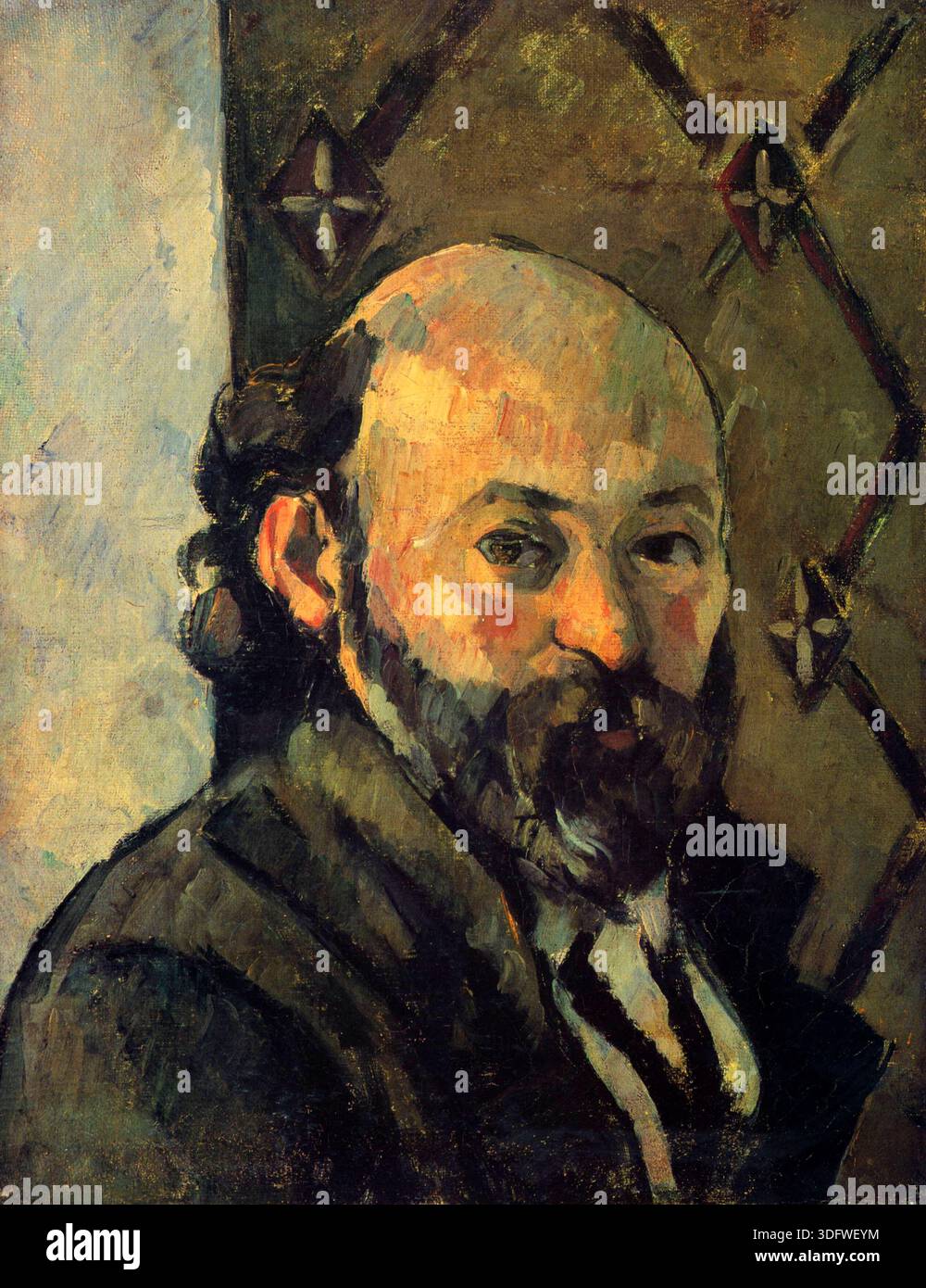 Autoportrait devant du papier peint olive. Paul Cézanne. 1880-1881. Banque D'Images