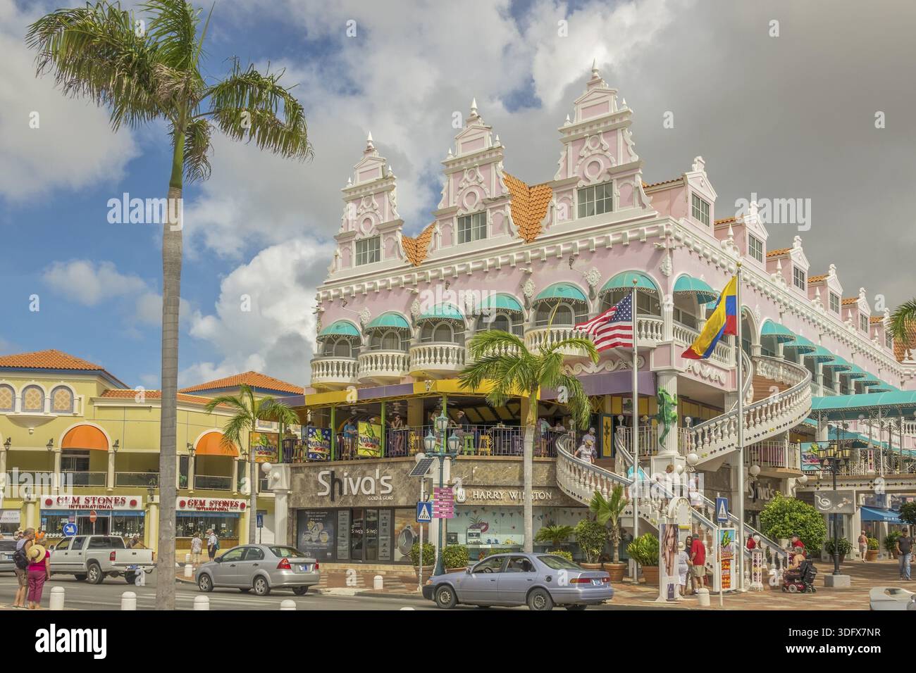 Bâtiments colorés, Oranjestad, Aruba, Antilles Banque D'Images