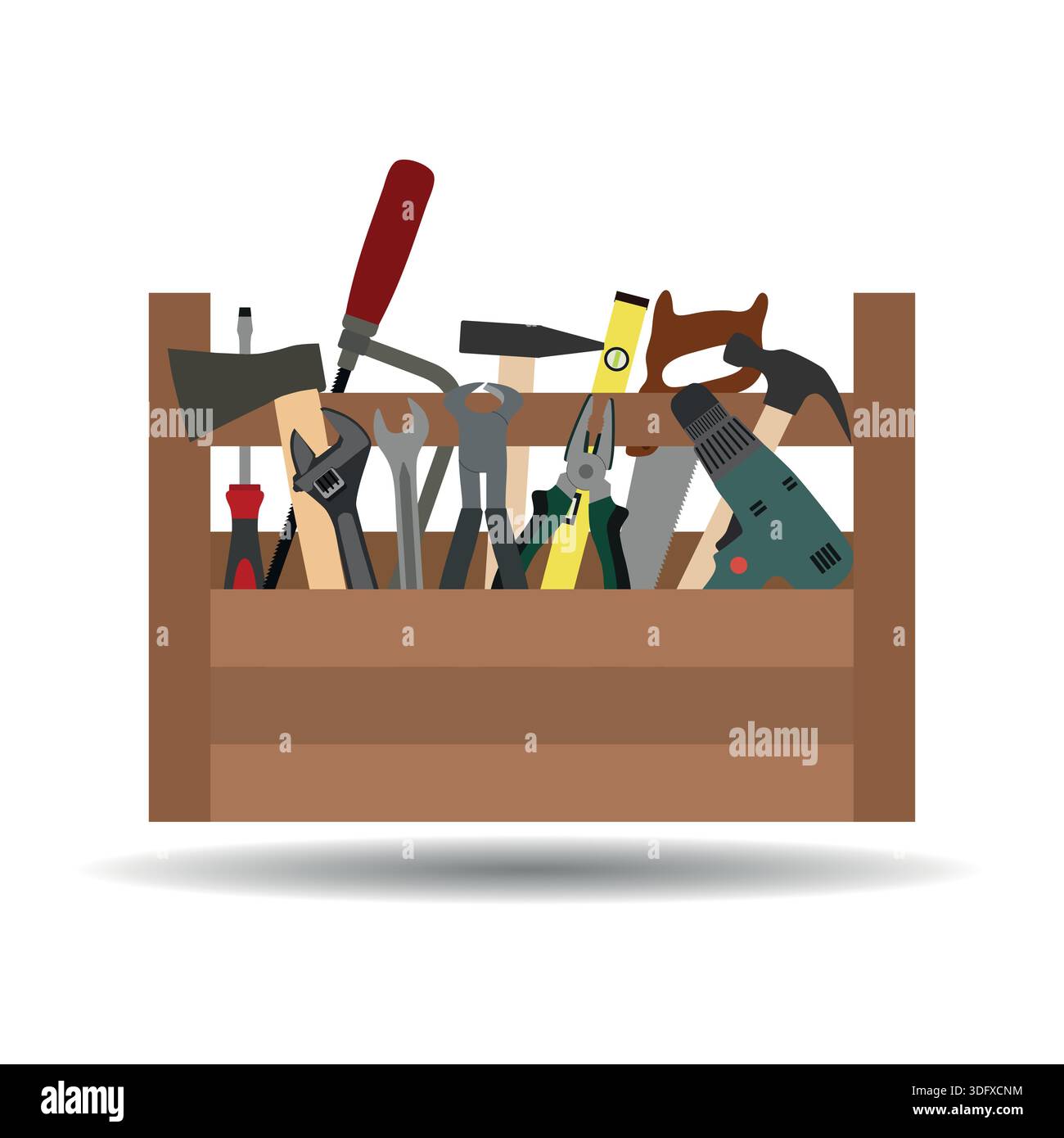 illustration d'une boîte de construction avec des outils sur un fond blanc Illustration de Vecteur