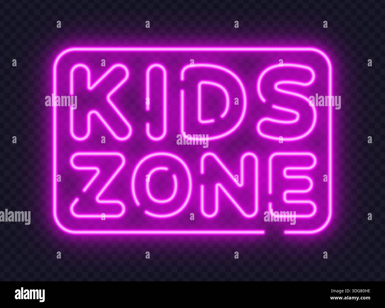 Enseigne de zone enfants néon rose avec lettrage amical, idéal pour les aires de jeux et les espaces familiaux. Douce lueur crée une atmosphère amusante et sûre. Illustration de Vecteur