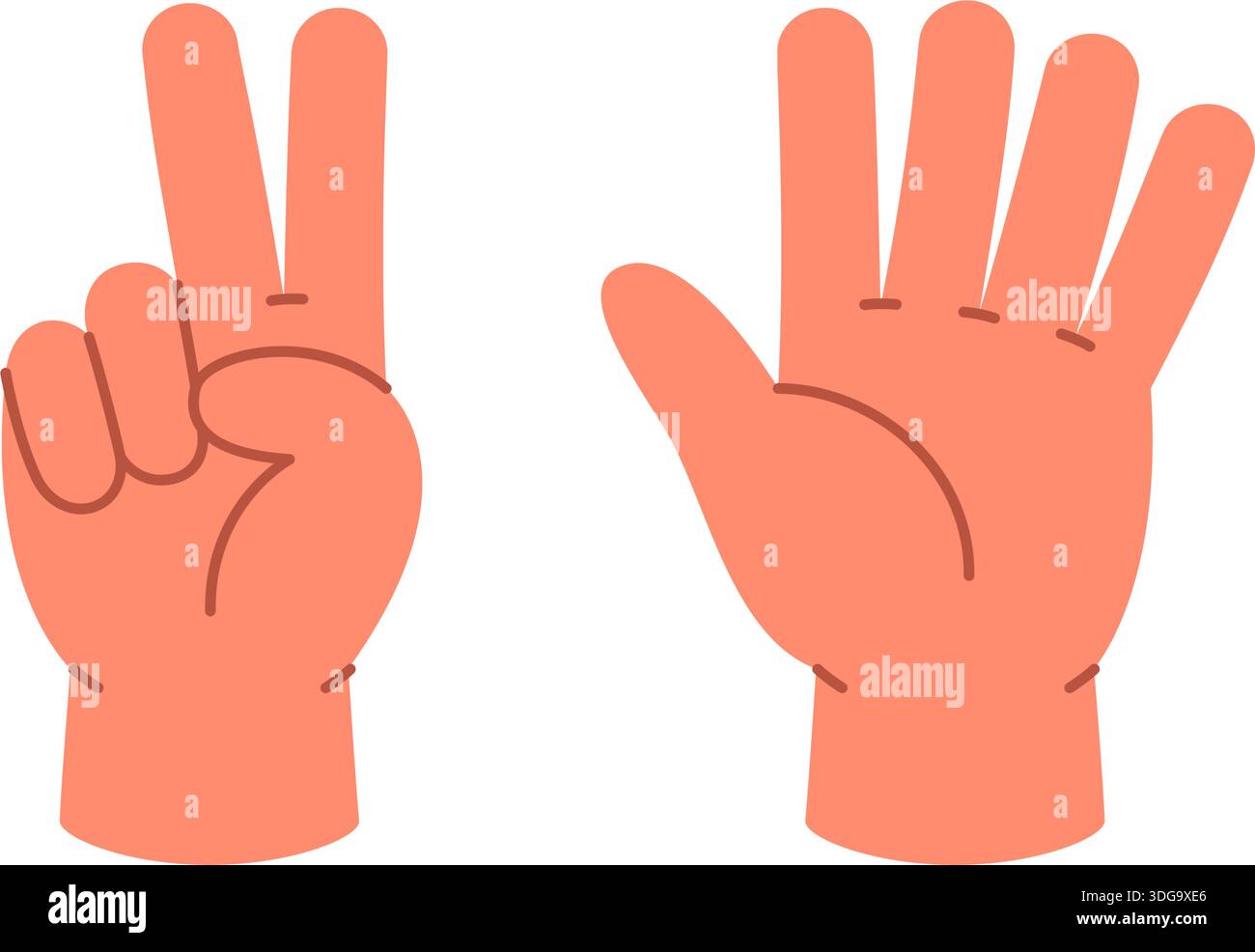 Mains montrant le numéro 7 avec cinq doigts et deux. Geste de la main de dessin animé pour la reconnaissance des nombres et les premiers visuels mathématiques Illustration de Vecteur