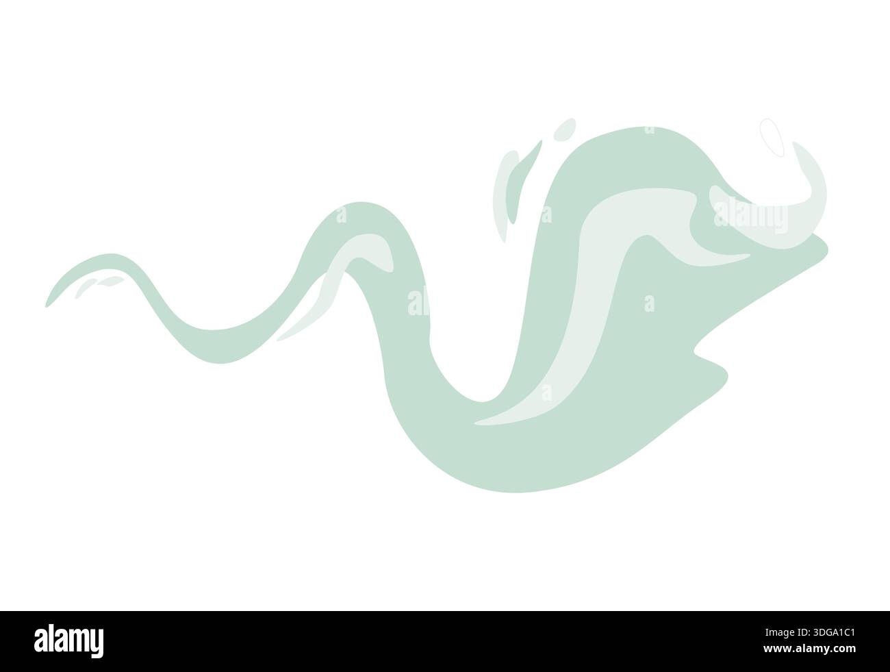Tourbillon ondulé de ruban vert menthe formant une courbe flottante douce avec un écoulement lisse. Composition vectorielle pure avec des accents de couleur. Design épuré, marque spa Illustration de Vecteur