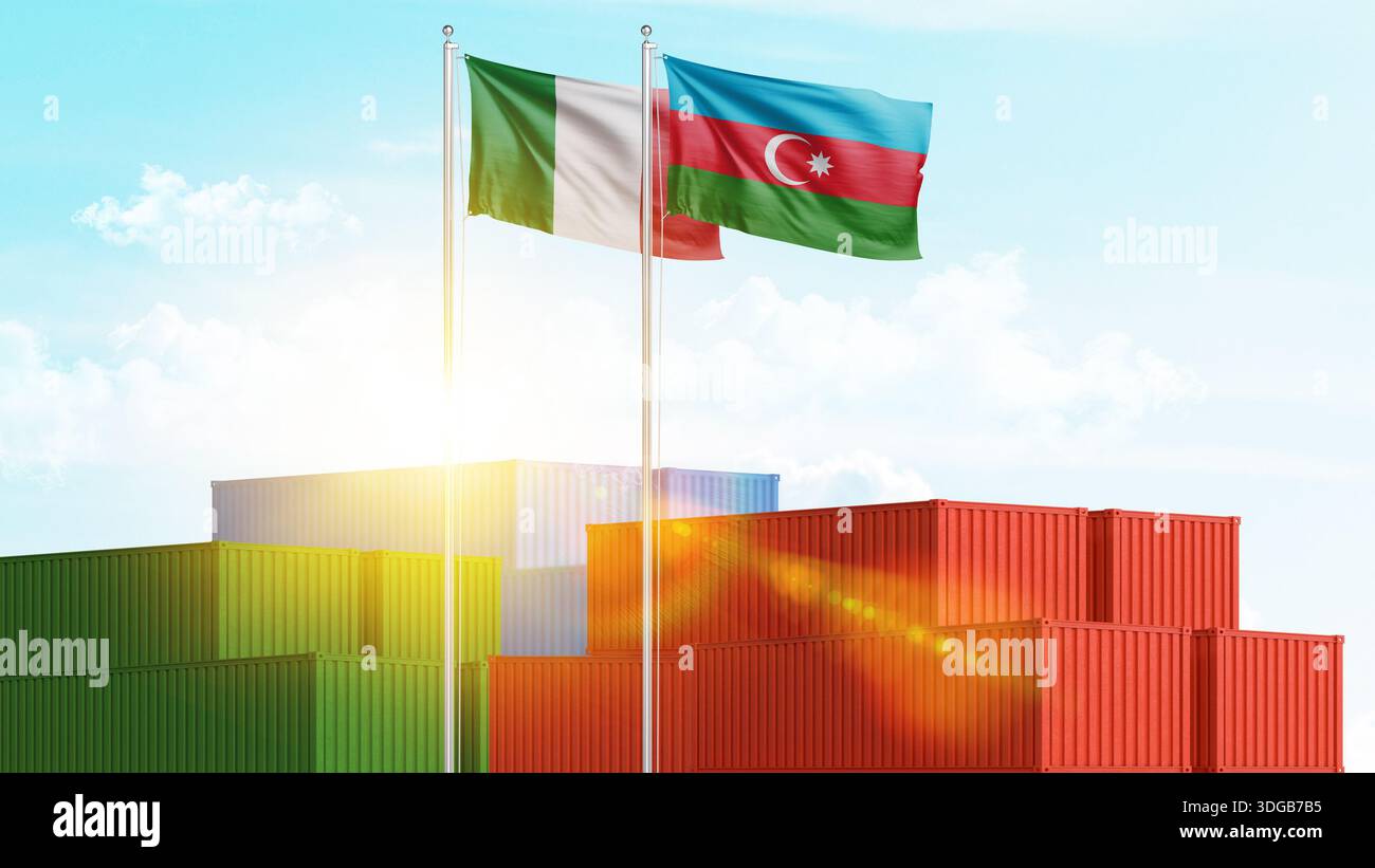 Logistique, fret et relations maritimes entre l'Azerbaïdjan et l'Italie. Importation et exportation de marchandises et de matières premières. Concept d'entreprise et de collaboration Banque D'Images