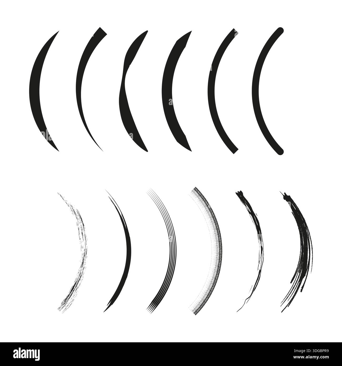 Jeu de lignes courbes. Mouvement de pinceau Vecteur de forme Swoosh. Tourbillon d'encre de calligraphie. SPE 10. Illustration de Vecteur