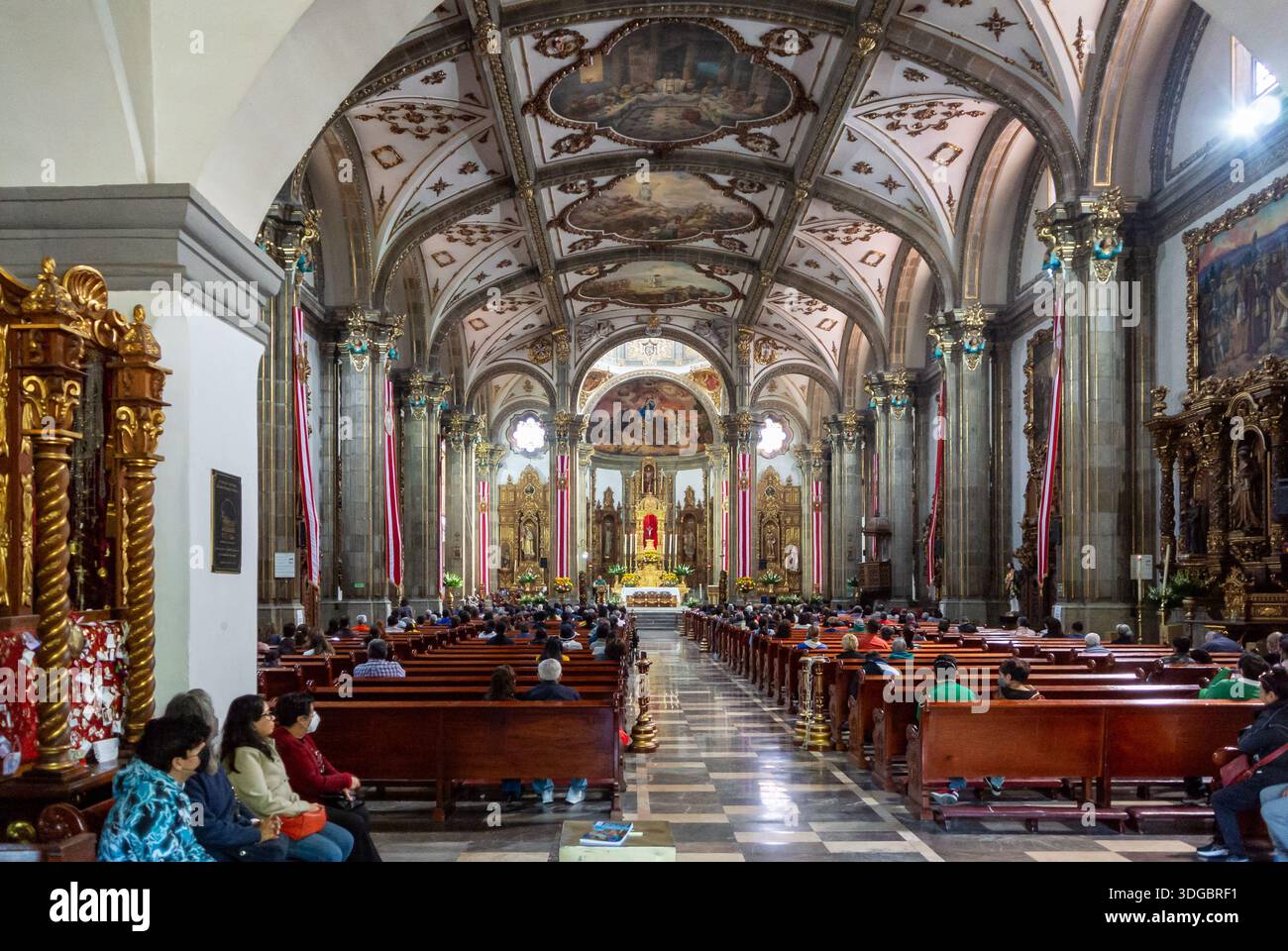 Coyoacan, Mexico, Mexique, la paroisse de San Juan Bautista dans une architecture baroque dans la région de Coyoacan. Banque D'Images