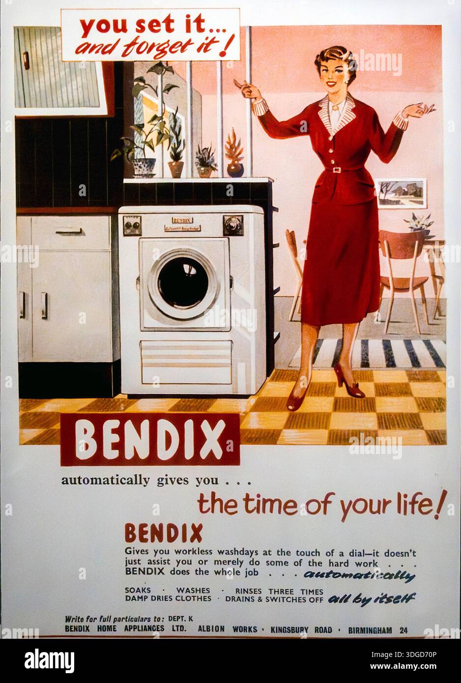 Publicité machine à laver vintage Bendix, Royaume-Uni Banque D'Images