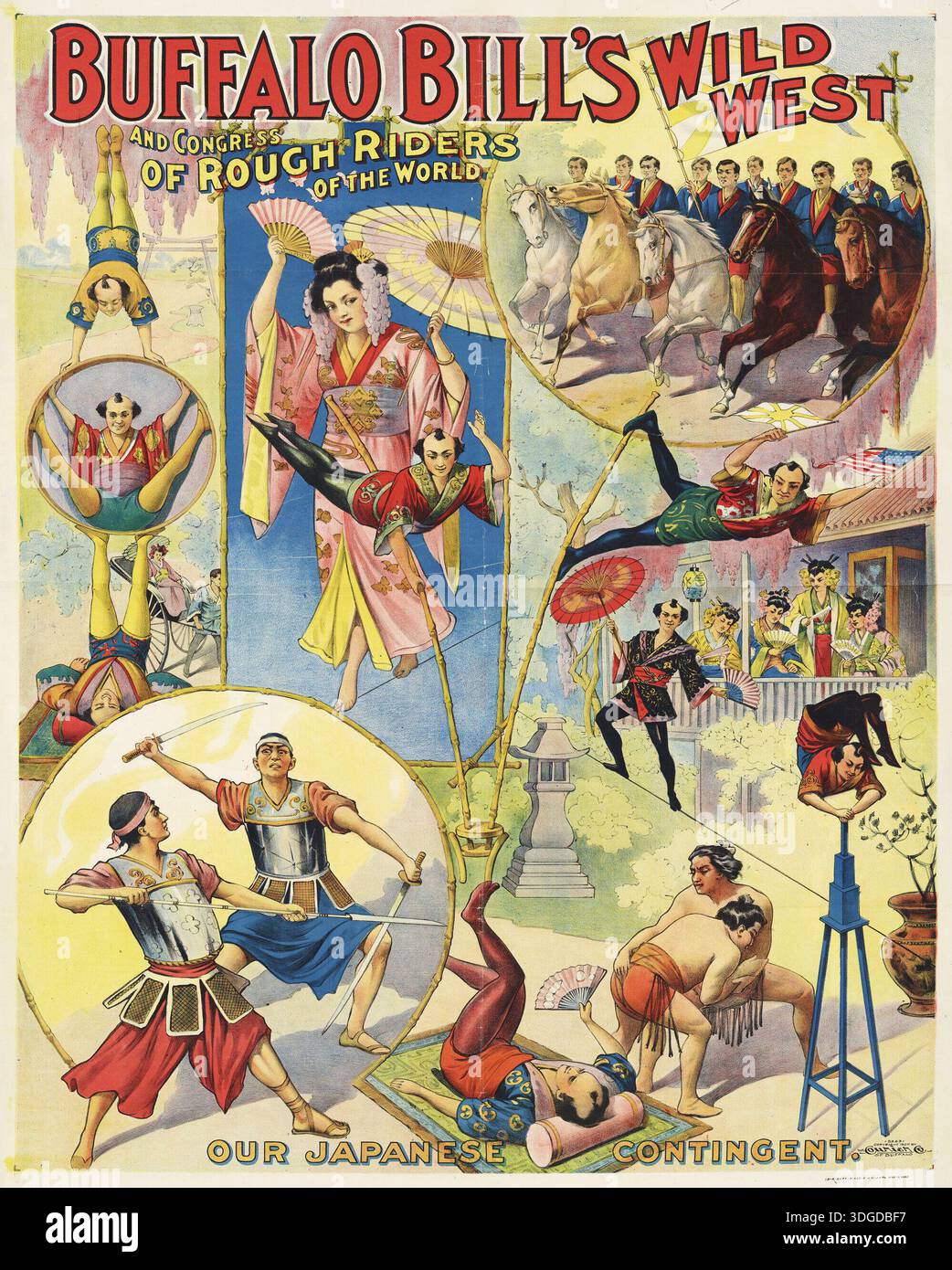 Buffalo Bill's Wild West & Congress of Rough Riders of the World : Our Japanese contingent. L'affiche montre divers artistes de cirque du Japon qui faisaient partie du Japanese contingent of Buffalo Bill's Wild West & Congress of Rough Riders of the World Show ; 1907 par la Courier Co of Buffalo; Banque D'Images