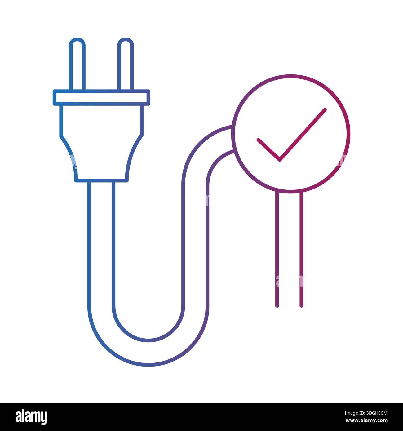 Fiche électrique professionnelle Vector. Câble en boucle du cordon d'alimentation. Icône connexion réussie. Symboles de l'état de la vérification de l'énergie. Illustration de Vecteur