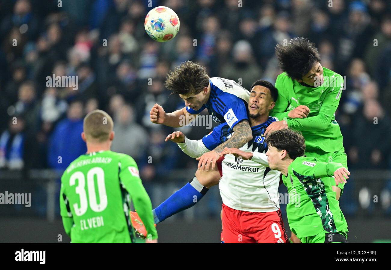 L. à R. Luka Vuskovic, Robert Glatzel (HSV Hamburg), Philipp Sander, Kota Takai Hamburg, 17 janvier 2026, football, Bundesliga [Bundesliga], HSV Hamburg Hamburg - Borussia Borussia Monchengladbach Banque D'Images