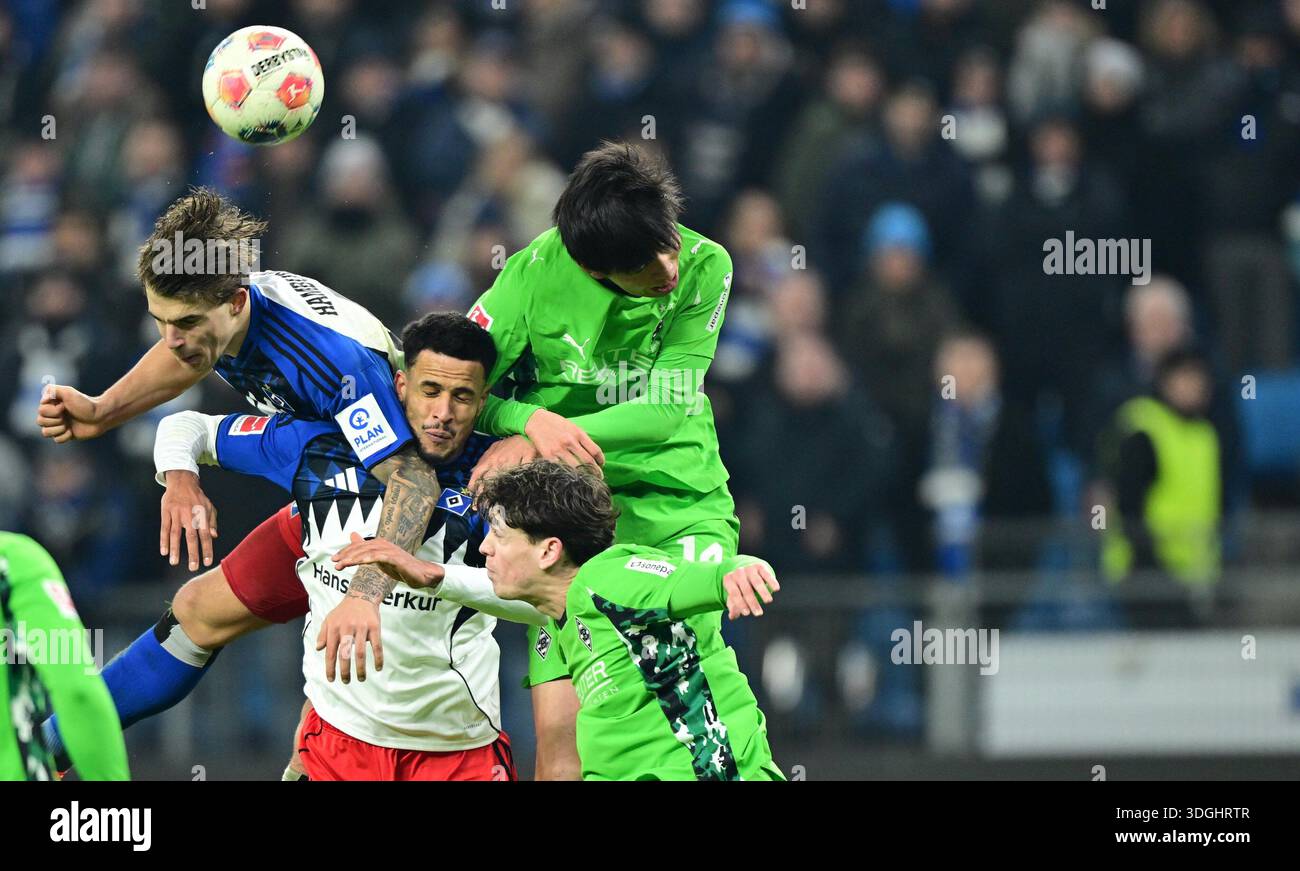 L. à R. Luka Vuskovic, Robert Glatzel (HSV Hamburg), Philipp Sander, Kota Takai Hamburg, 17 janvier 2026, football, Bundesliga [Bundesliga], HSV Hamburg Hamburg - Borussia Borussia Monchengladbach Banque D'Images