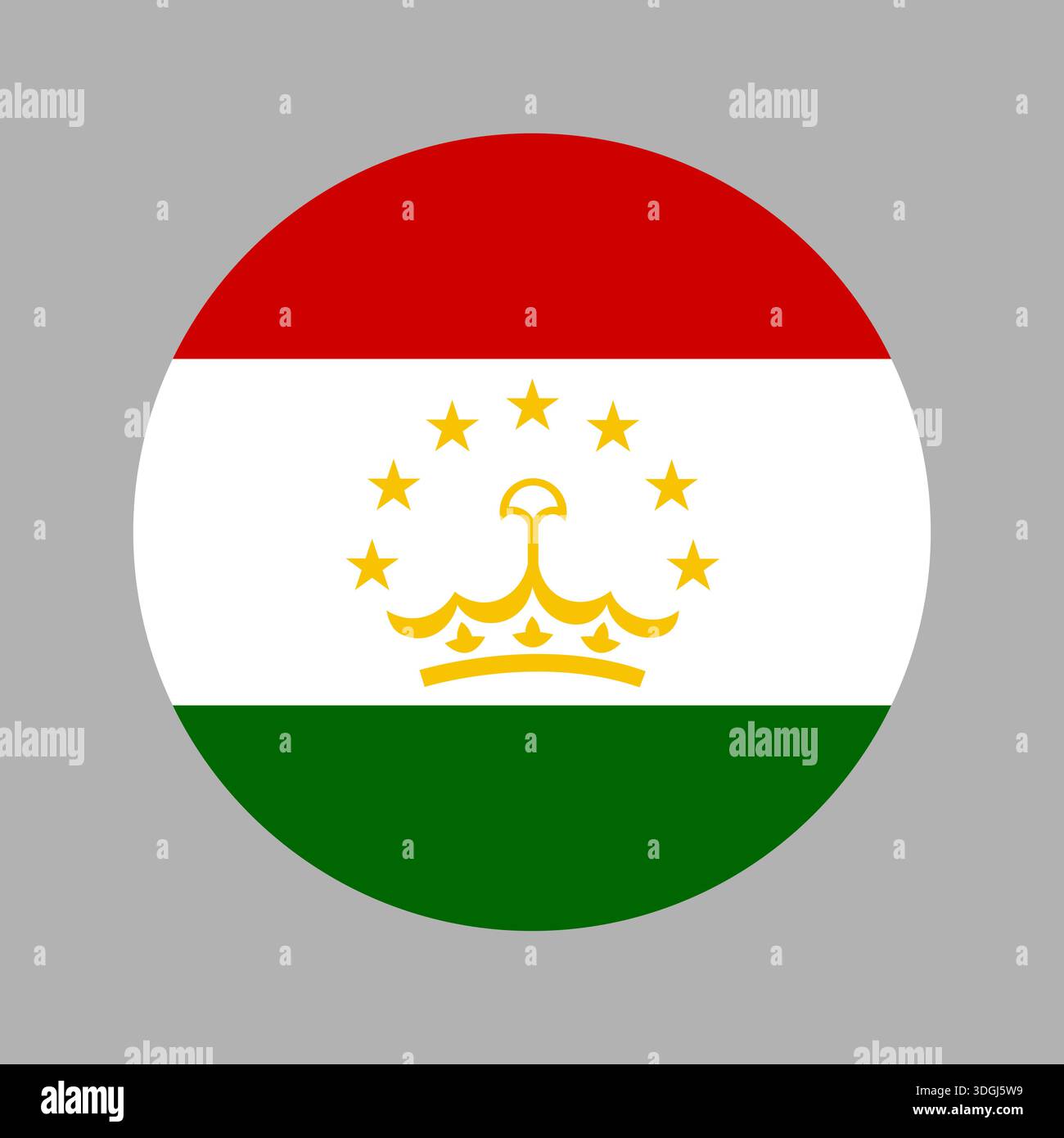 Drapeau de la République du Tadjikistan. Modèle d'icône circulaire de drapeau du Tadjikistan. Drapeau rond du Tadjikistan. Badge de cercle de drapeau du Tadjikistan. Illustration de Vecteur