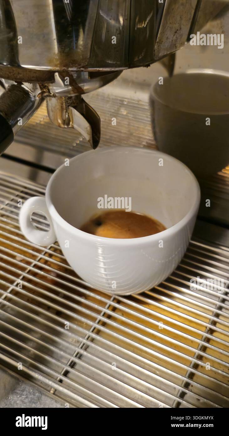 Espresso fraîchement préparé dans une tasse à café blanche Banque D'Images
