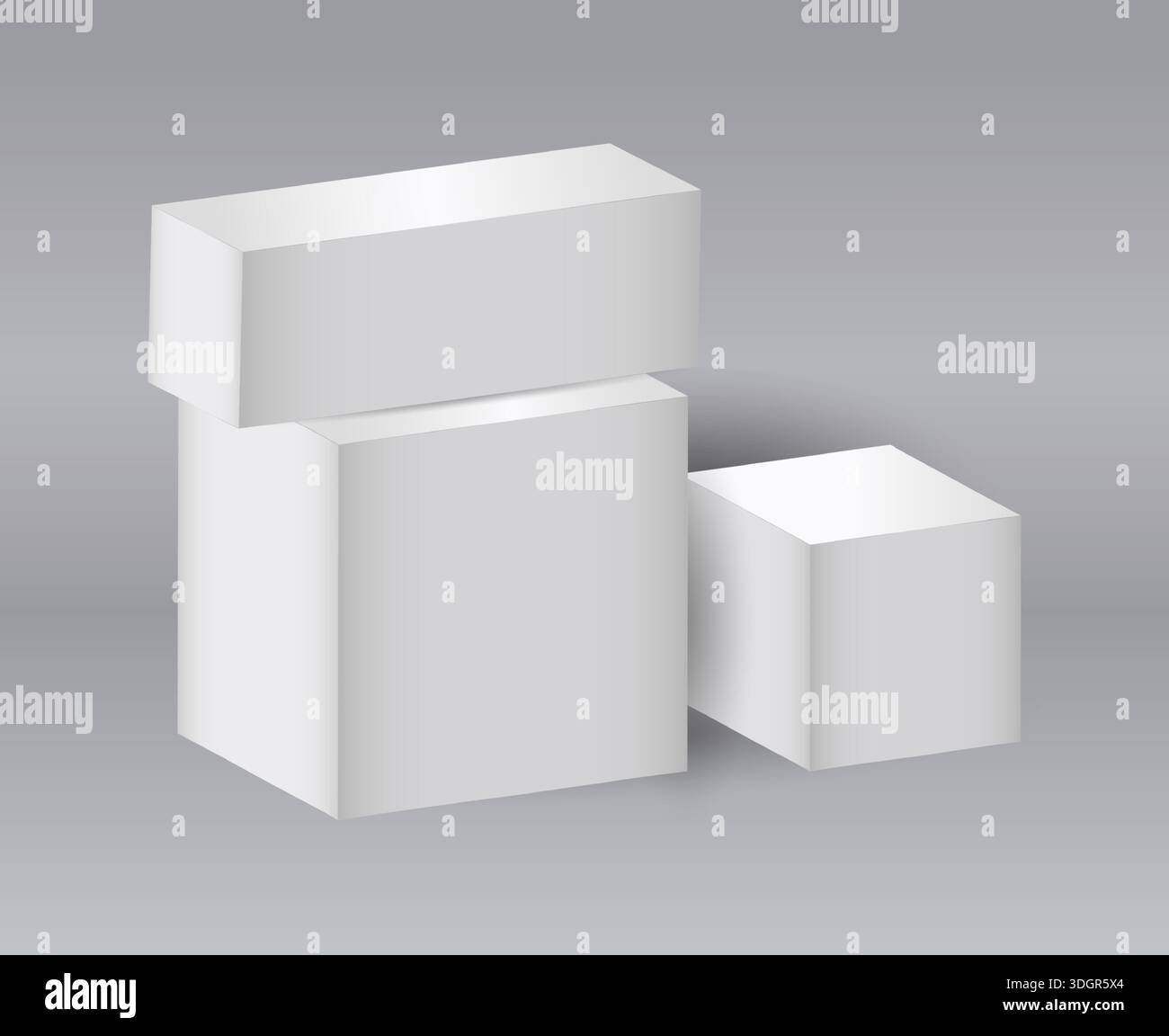 Statif 3D. Composition des cubes blancs. Plate-forme abstraite. Formes géométriques. Socle minimal. Figurines de base carrées avec ombre. Blocs simples vides. Nettoyer Illustration de Vecteur