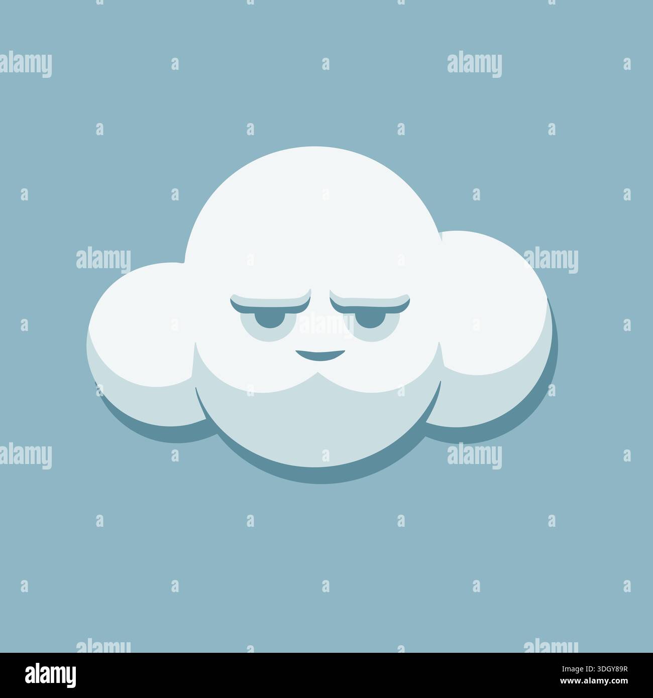 Joli nuage blanc avec un visage endormi et un ombrage doux sur un fond bleu sourd Illustration de Vecteur