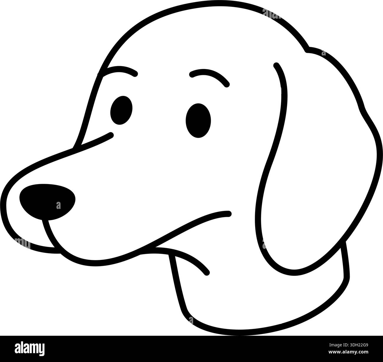 Chien Hound avec de longues oreilles et une expression douce. Illustration vectorielle minimale de tête d'animal de compagnie noir et blanc Illustration de Vecteur